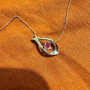 Elegant 18k Japan white gold and Dancing Ruby Pendant Necklace